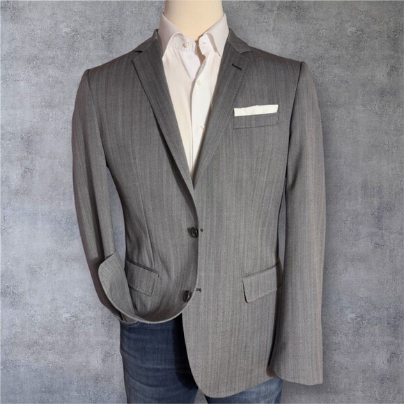 HUGO BOSS Mens Blazer Sport Coat Jacket Two Button Jacket 42R Gray Wool Suits - Picture 2 of 16